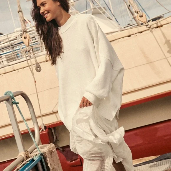 FREE PEOPLE Easy Street Tunic Ribbed Oversized Sweater in Painted White - Picture 6 of 11
